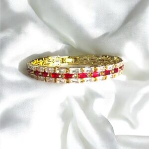 Elegant Gold Plated Red Bracelet. 7 Inc.Length/18 cm.